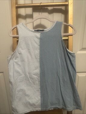 Doe & Rae Blue and White Split Stripe Tank